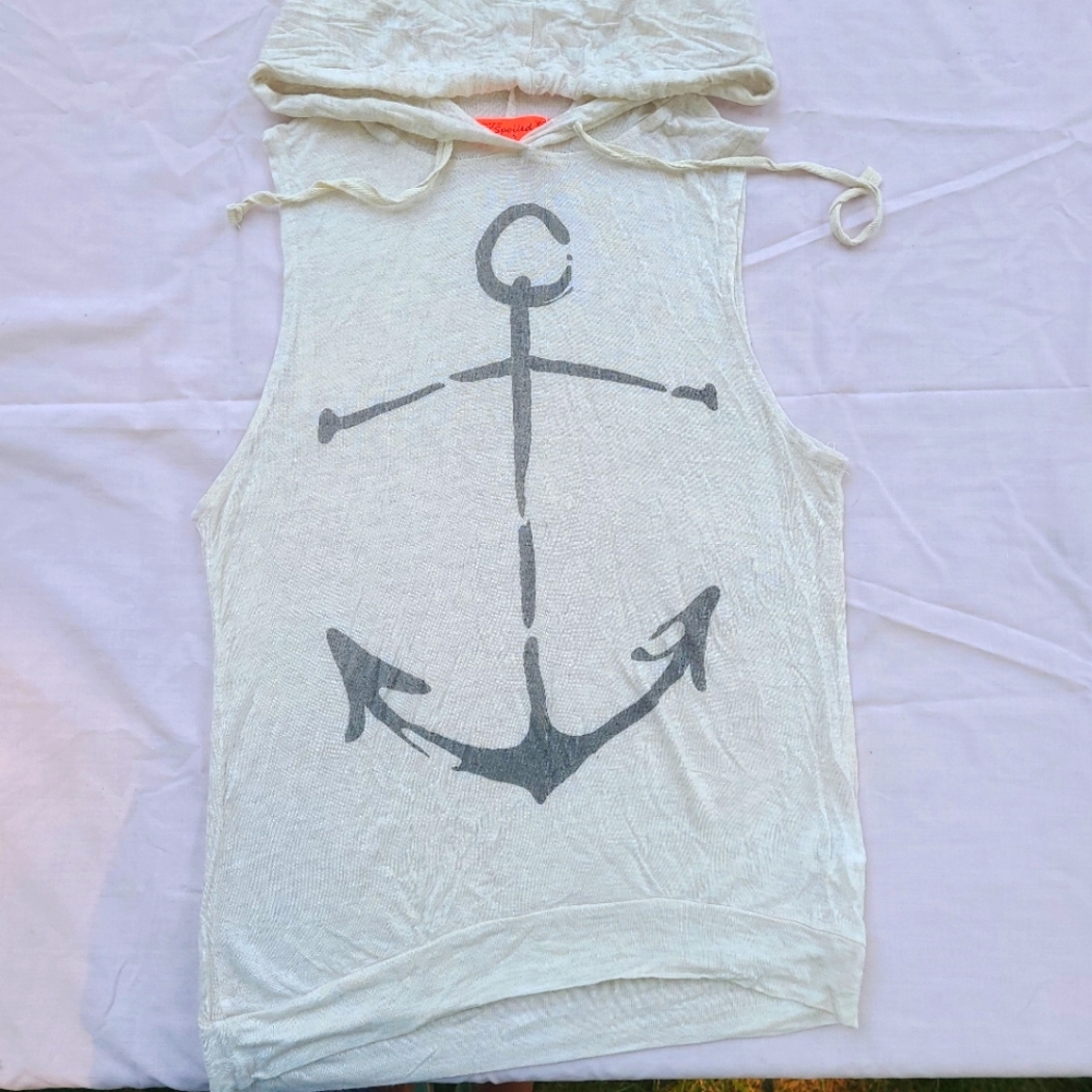 Sheer sleeveless hooded top
